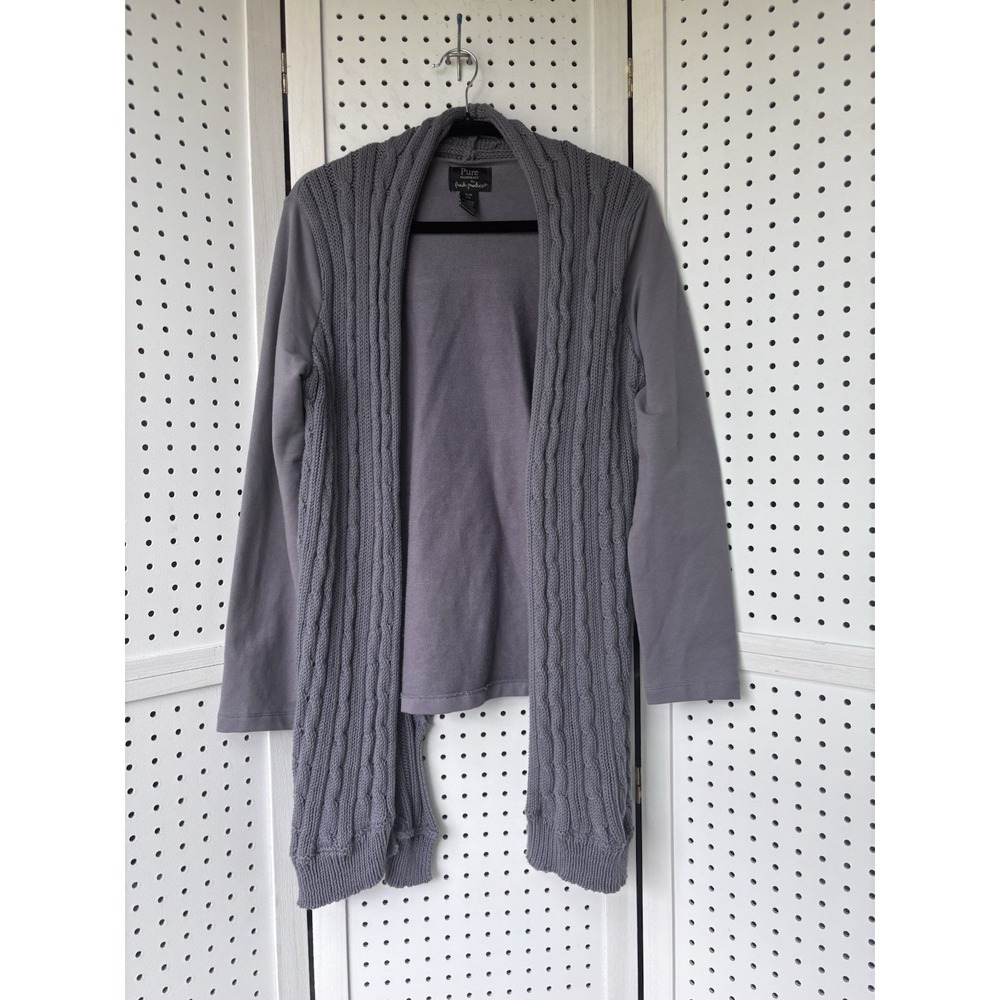 Pure Handknit For Fresh Produce Cotton Open Front‎ Cardigan Women's S/M Gray